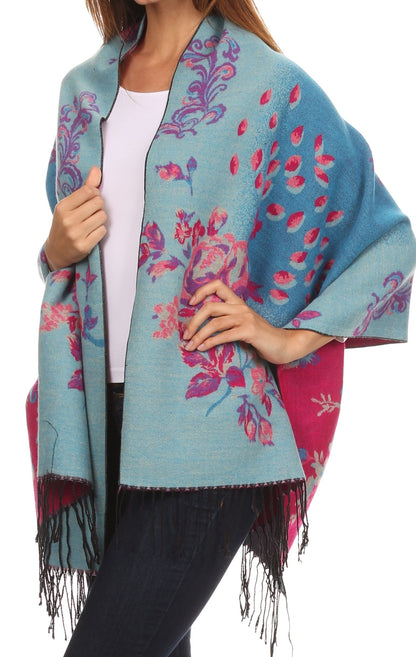 Sakkas Ontario double layer floral Pashmina/ Shawl/ Wrap/ Stole with fringe
