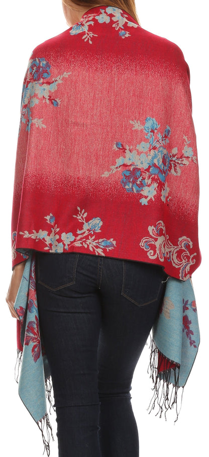 Sakkas Ontario double layer floral Pashmina/ Shawl/ Wrap/ Stole with fringe