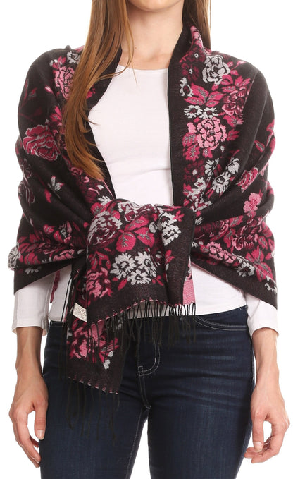 Sakkas Ontario double layer floral Pashmina/ Shawl/ Wrap/ Stole with fringe