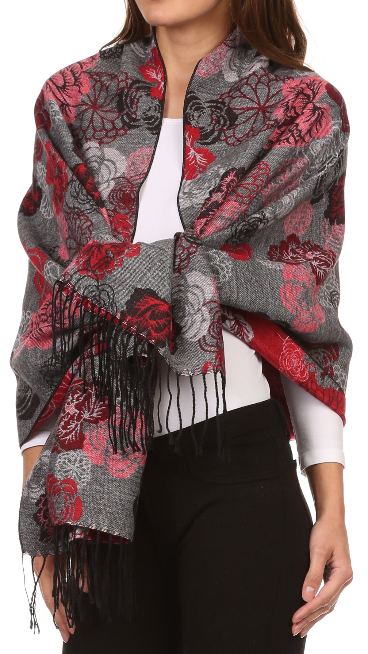 Sakkas Ontario double layer floral Pashmina/ Shawl/ Wrap/ Stole with fringe