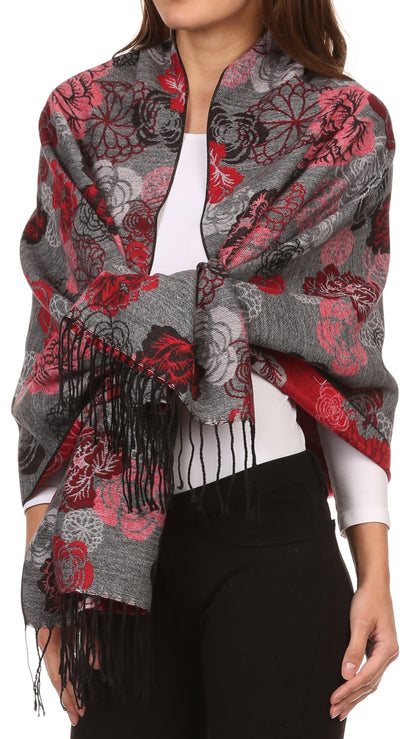 Sakkas Ontario double layer floral Pashmina/ Shawl/ Wrap/ Stole with fringe