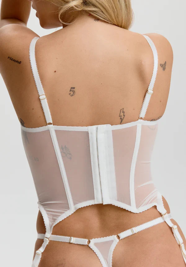 Blush Enchant White Sheer Embroidery Corset &amp; Garter Straps