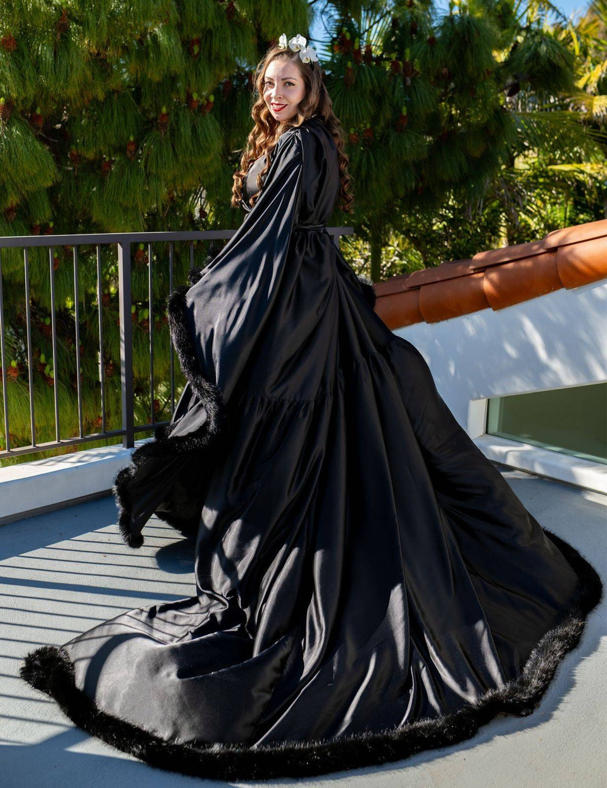 Luxury Satin Feather Bridal Robe | Victorian Style Wedding &amp; Photoshoot Robe