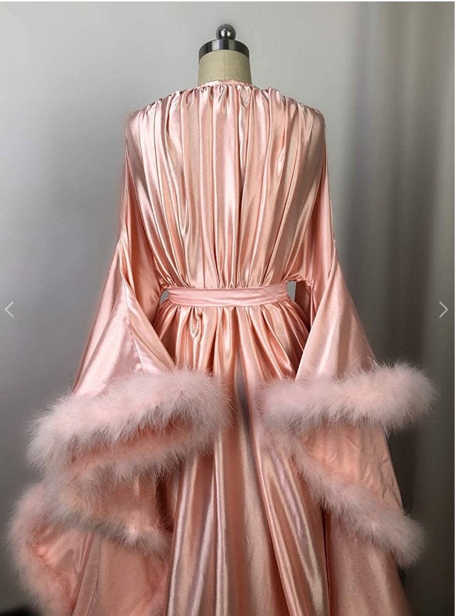 Luxury Satin Feather Bridal Robe | Victorian Style Wedding &amp; Photoshoot Robe