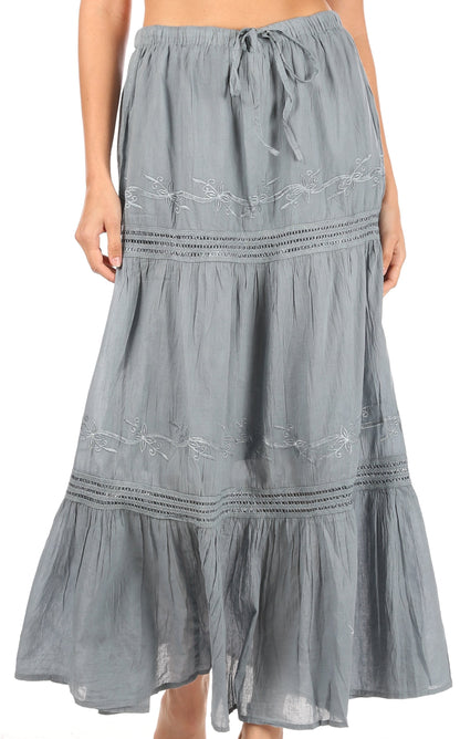 Sakkas Takara Maxi Broomstick Cascading  Peasant Skirt with Elastic Waist