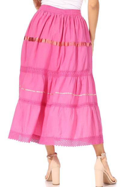 Sakkas Solid Embroidered Gypsy / Bohemian Full / Maxi / Long Cotton Skirt