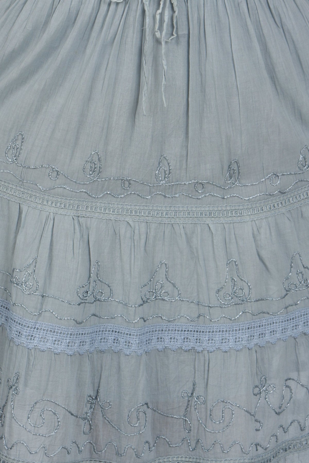 Sakkas Solid Embroidered Crochet Lace Trim Gypsy Bohemian Mid Length Cotton Skirt