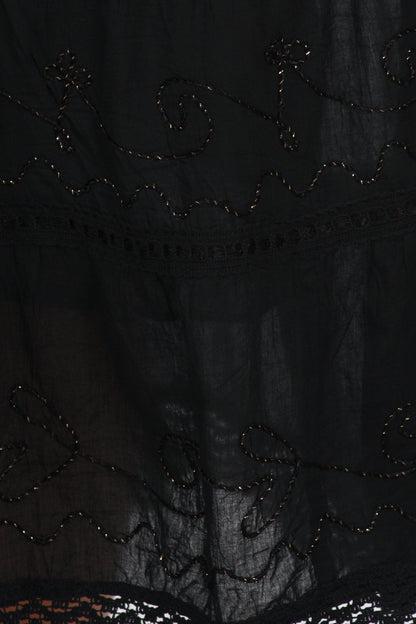 Sakkas Solid Embroidered Crochet Lace Trim Gypsy Bohemian Mid Length Cotton Skirt