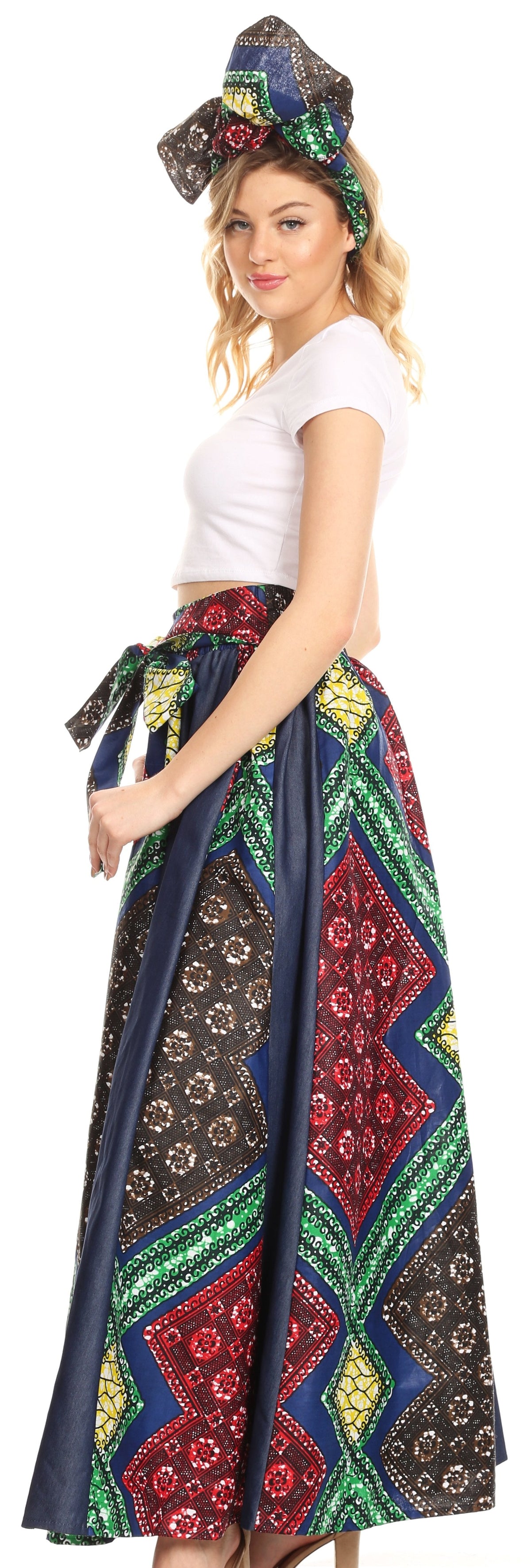 Sakkas Monifa Long Maxi Skirt Colorful Ankara Wax Dutch African Skirt Gorgeous