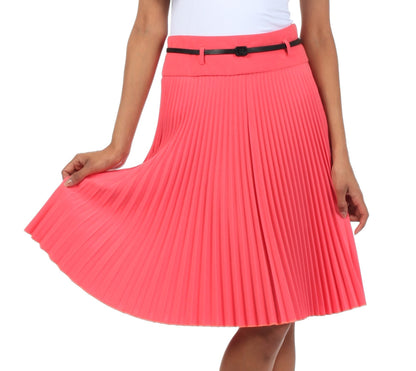 Sakkas Knee Length Pleated A-Line Skirt with Skinny Belt