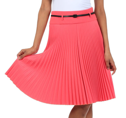 Sakkas Knee Length Pleated A-Line Skirt with Skinny Belt
