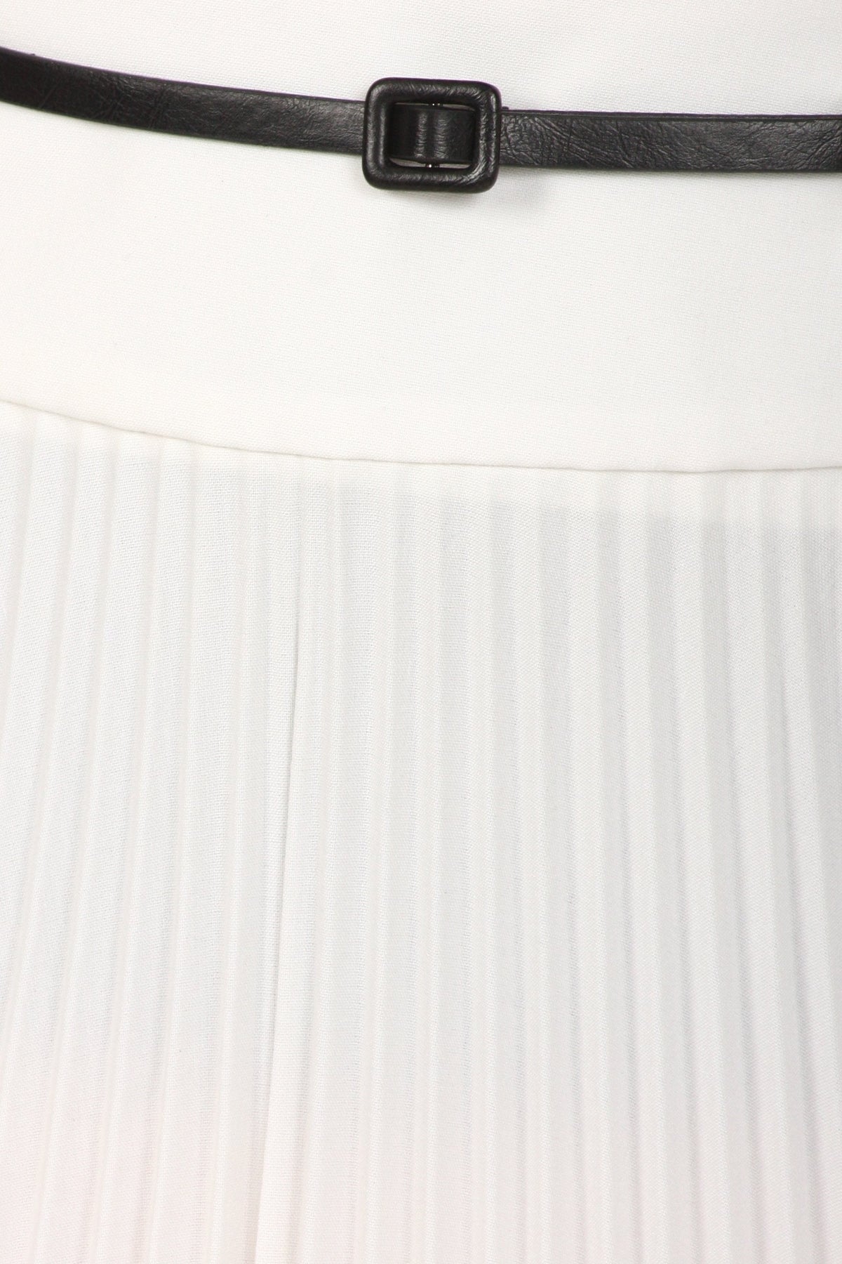 Sakkas Knee Length Pleated A-Line Skirt with Skinny Belt