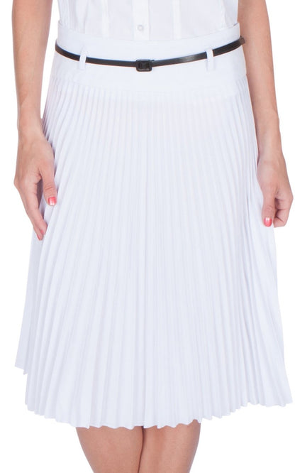 Sakkas Knee Length Pleated A-Line Skirt with Skinny Belt