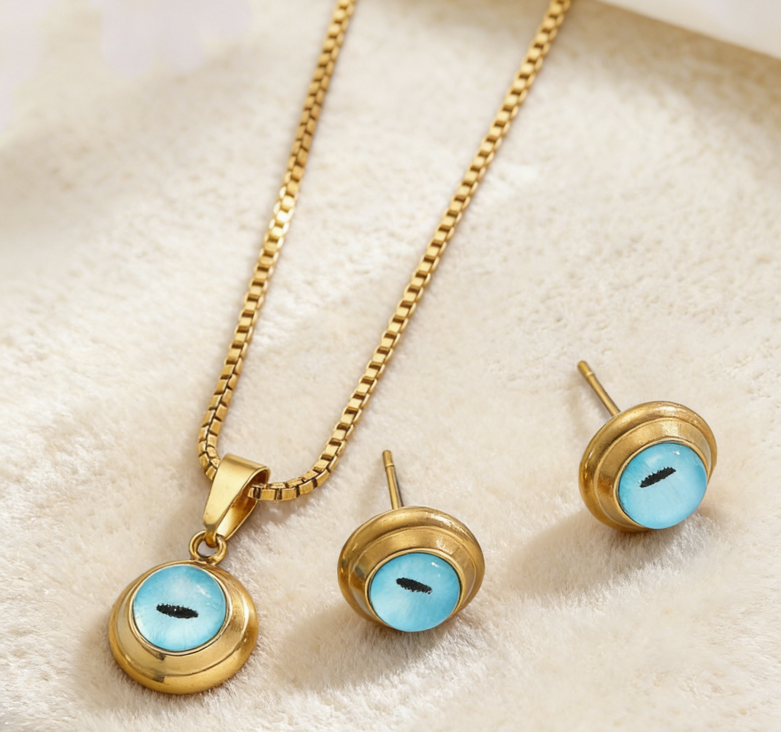 Evil Eye Stainless Steel Necklace &amp; Earrings