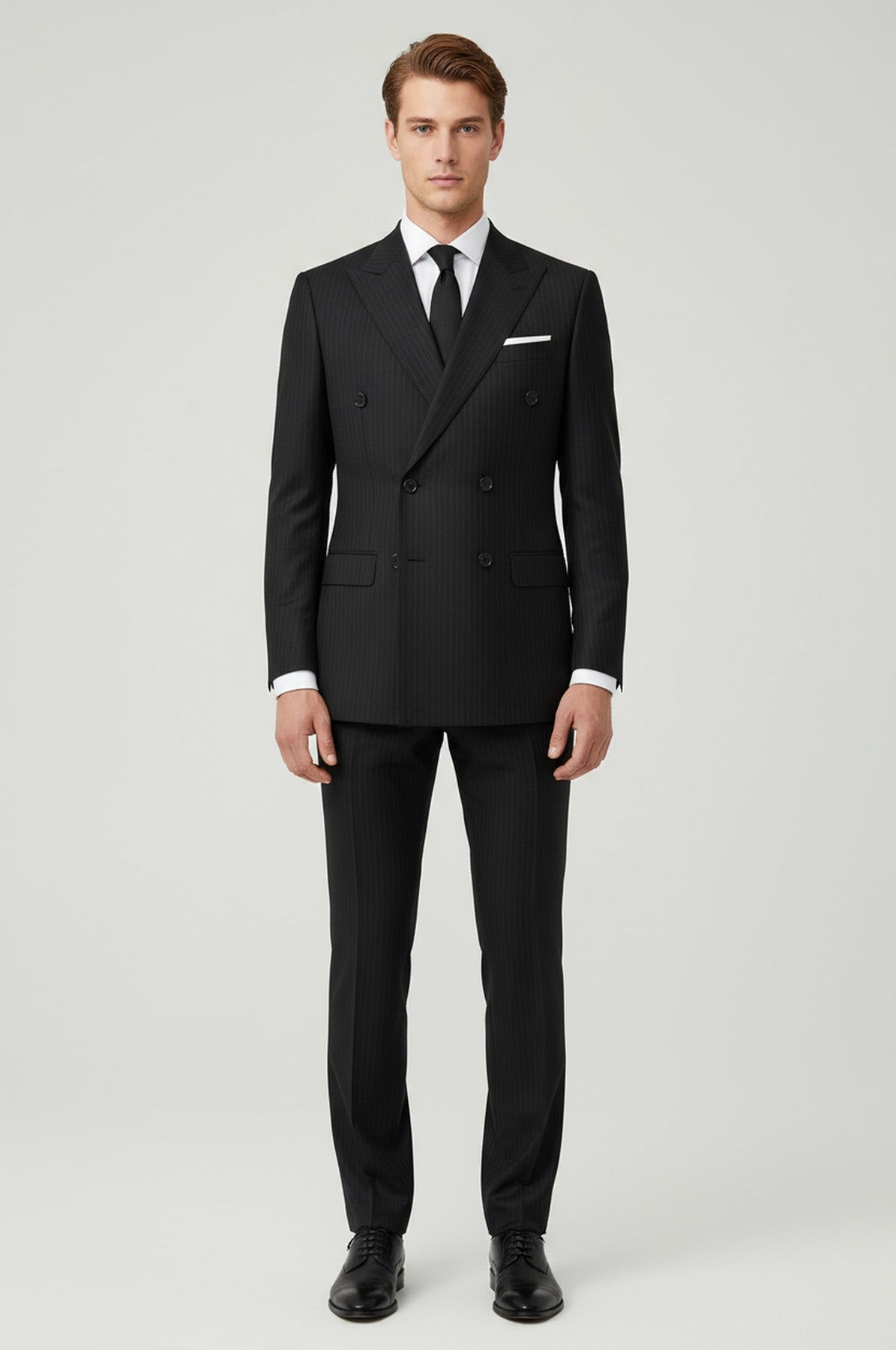 Striped Wide Collar Black Men Double-Breasted Suit - Wessi