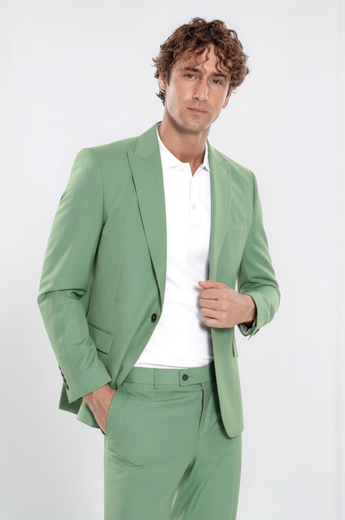 2 Piece Patterned Slim Fit Green Men Suit - Wessi