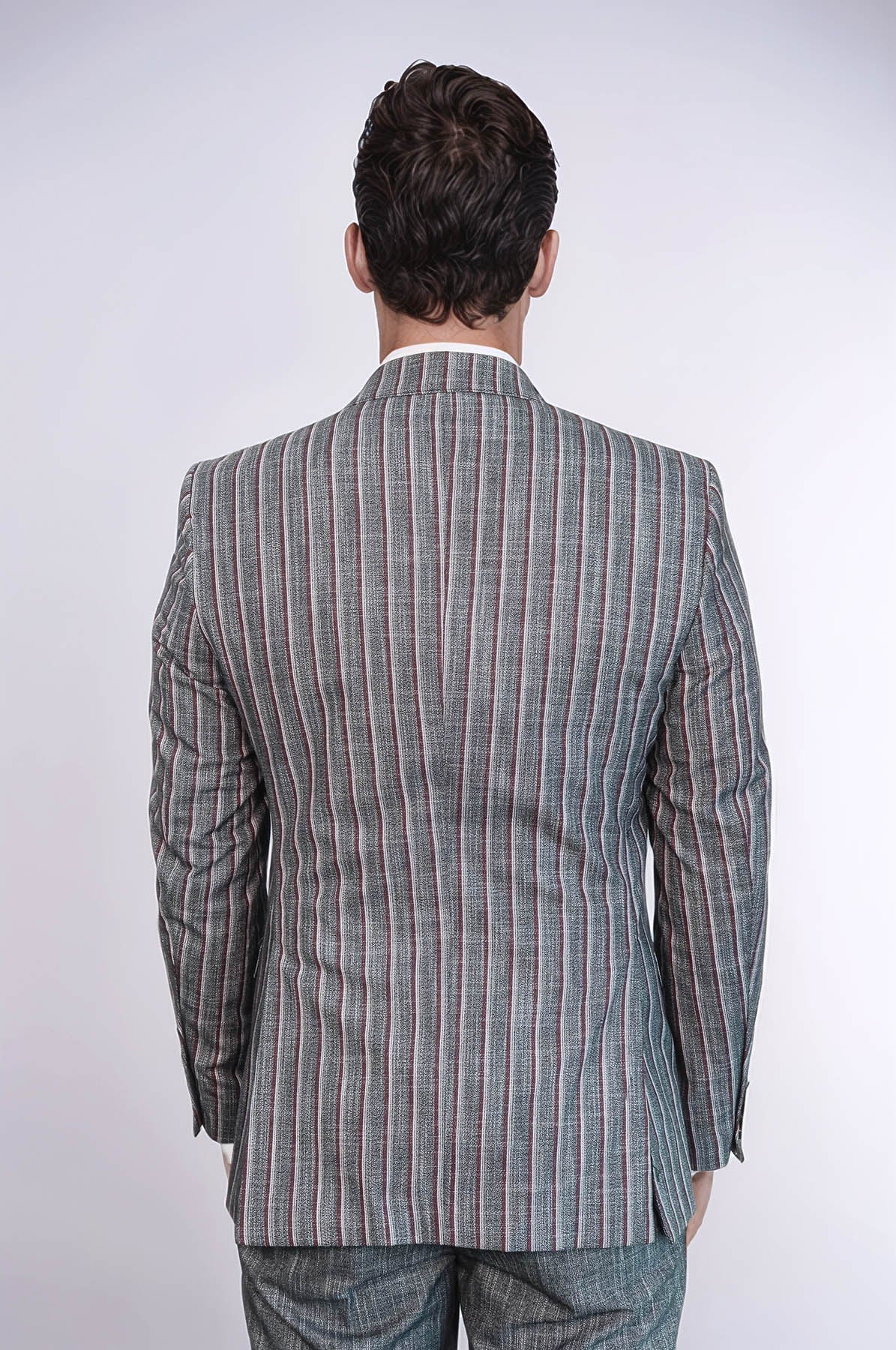 Striped Two Piece Grey Men Suit - Wessi