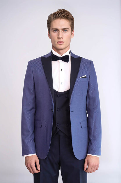 Patterned Blazer Navy Blue Mens Tuxedo - Wessi