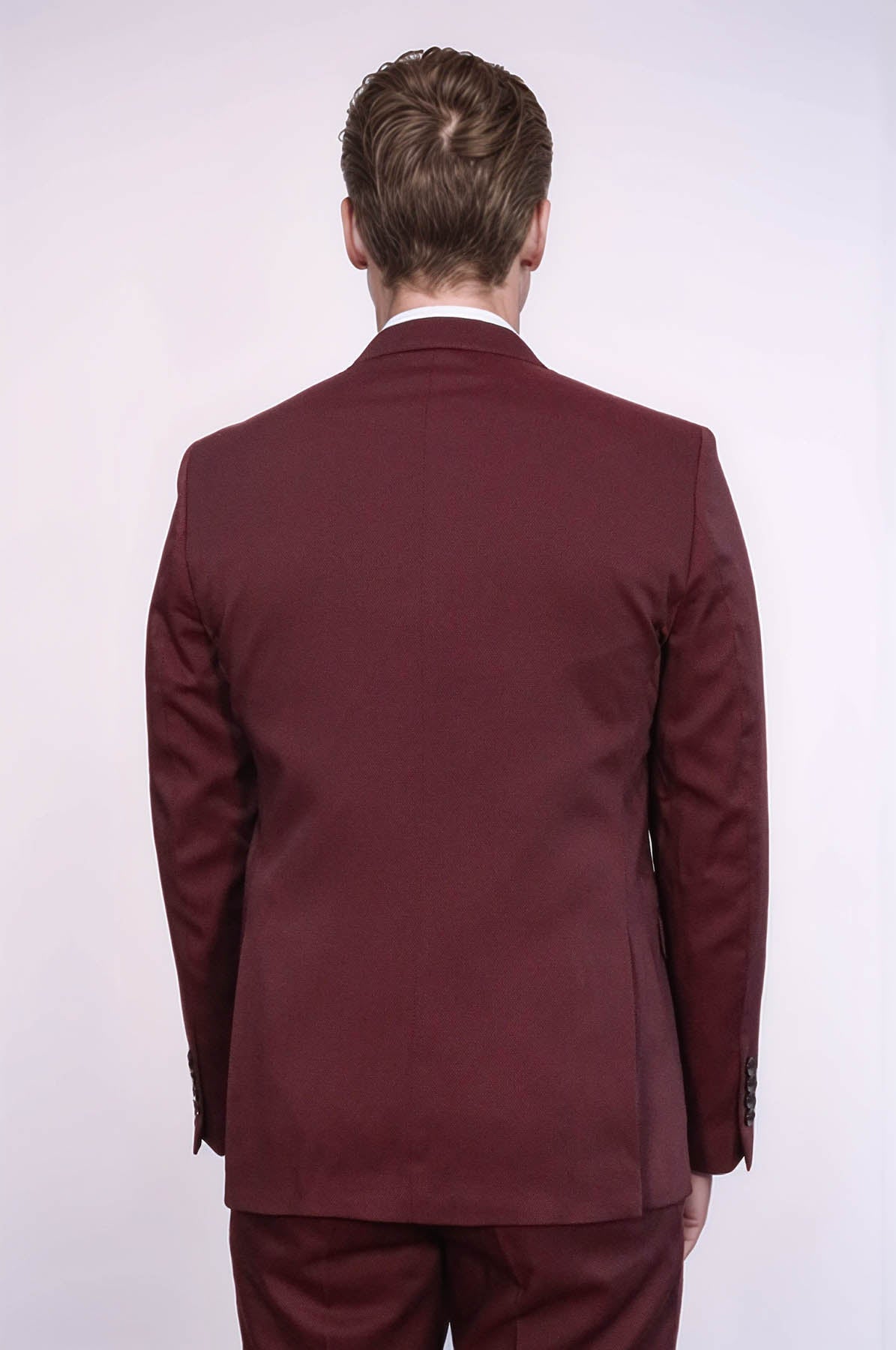 Patterned Claret Red Vested Suit- Wessi