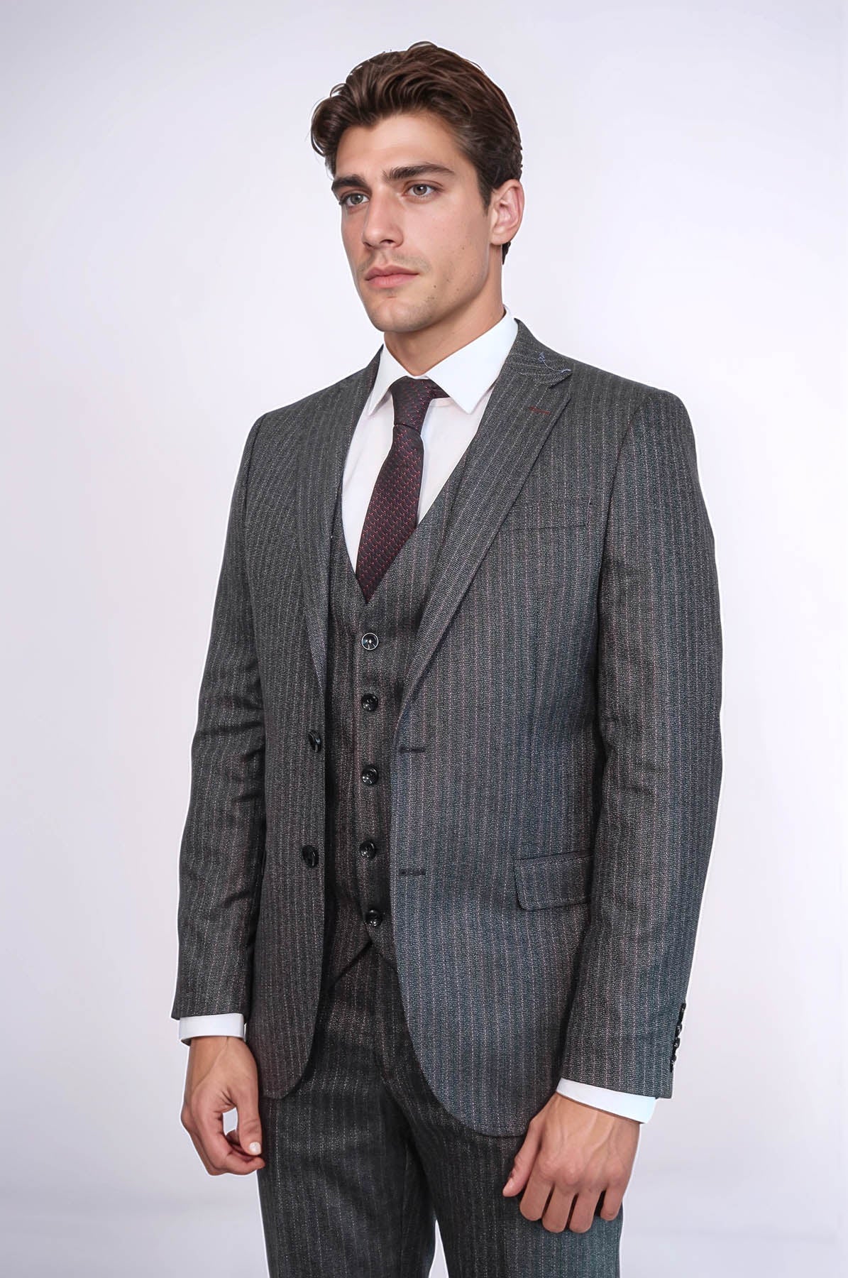 Striped Black Vested Suit - Wessi