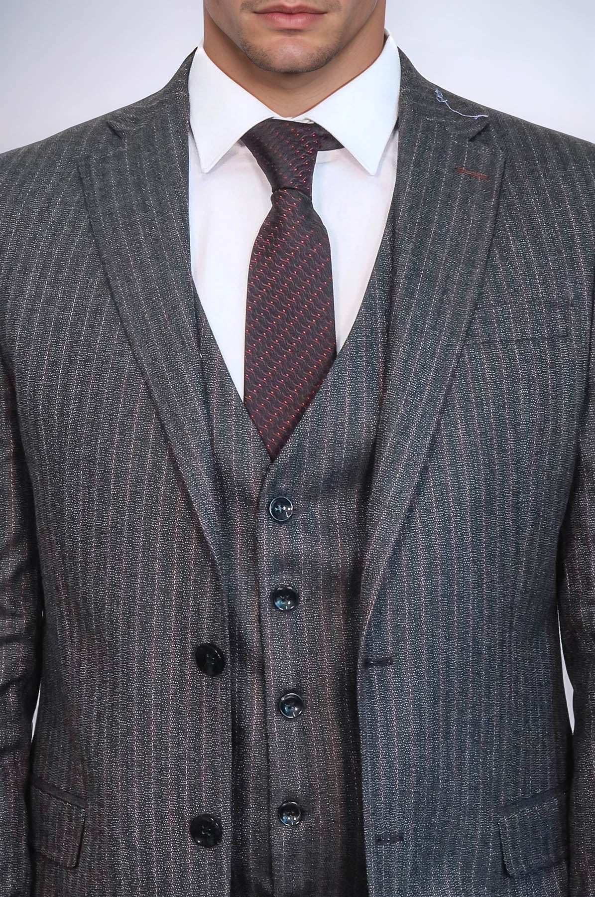 Striped Black Vested Suit - Wessi