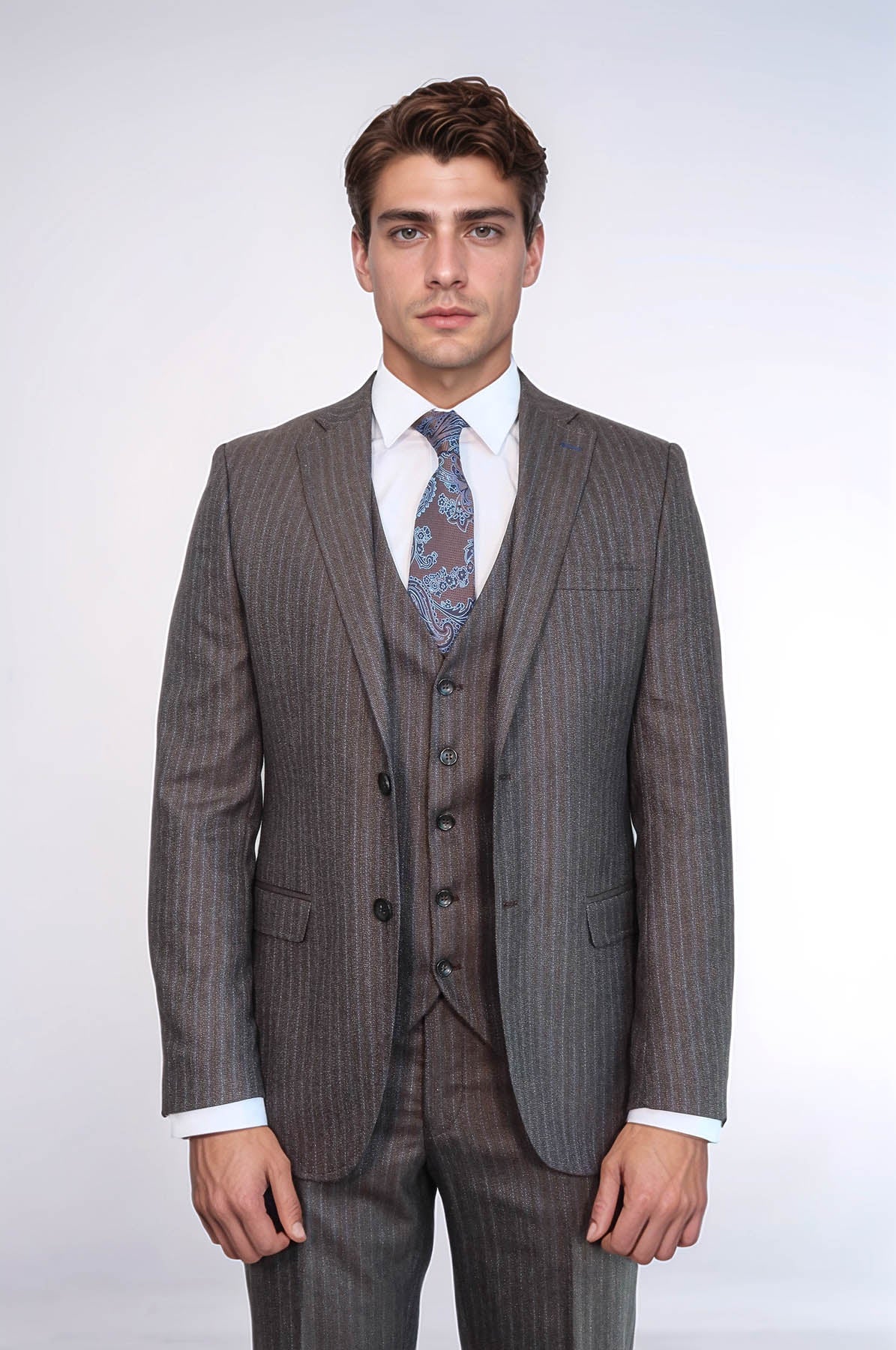 Striped Brown Vested Suit | Wessi