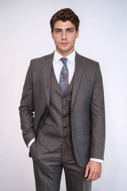 Striped Brown Vested Suit | Wessi