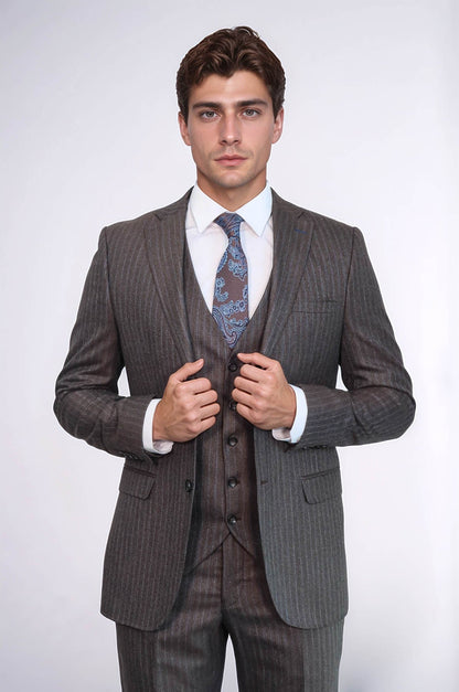 Striped Brown Vested Suit | Wessi