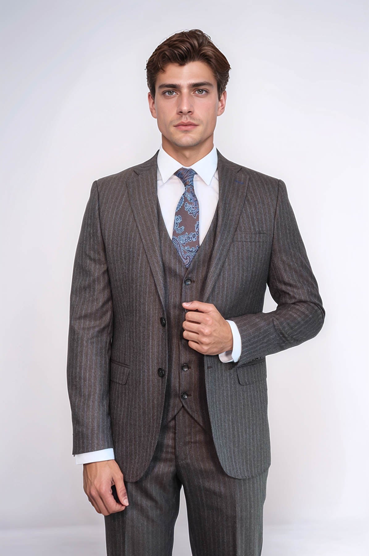 Striped Brown Vested Suit | Wessi