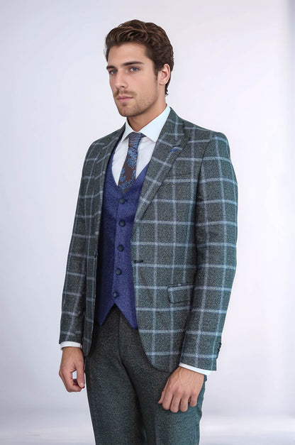 Grey Blue Checked Suit - Wessi