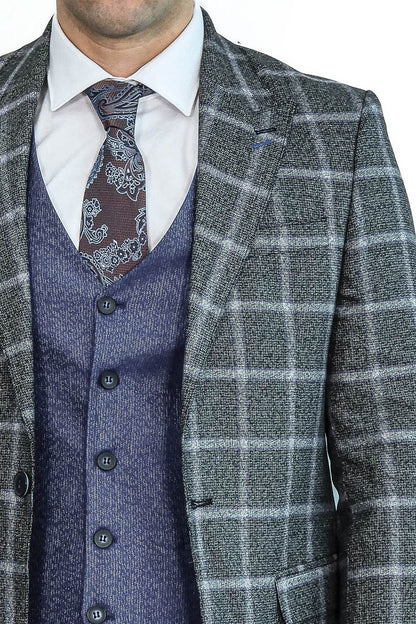 Grey Blue Checked Suit - Wessi
