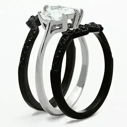 TK1347 - Two-Tone IP Black Stainless Steel Ring with AAA Grade CZ  in