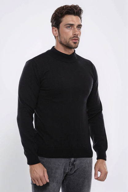 Half Turtleneck Black Knitwear Sweater - Wessi