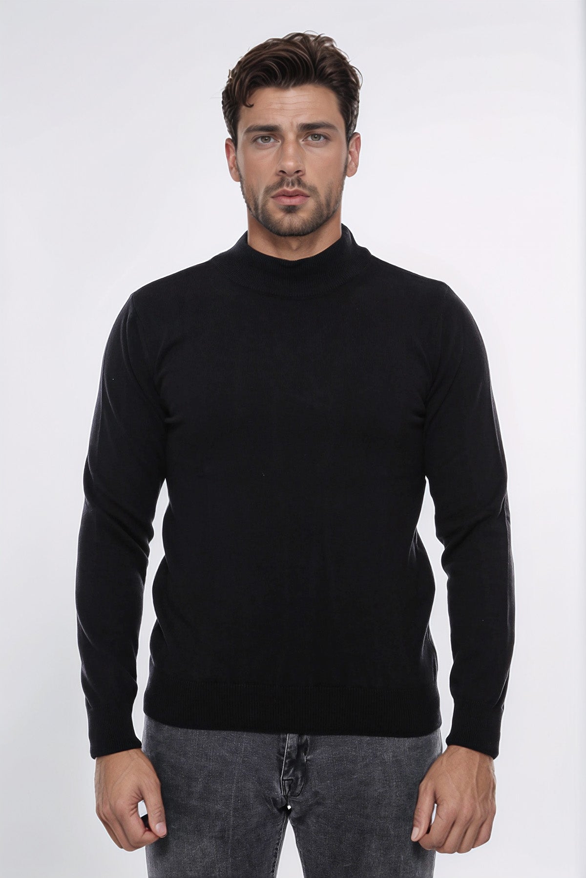 Half Turtleneck Black Knitwear Sweater - Wessi