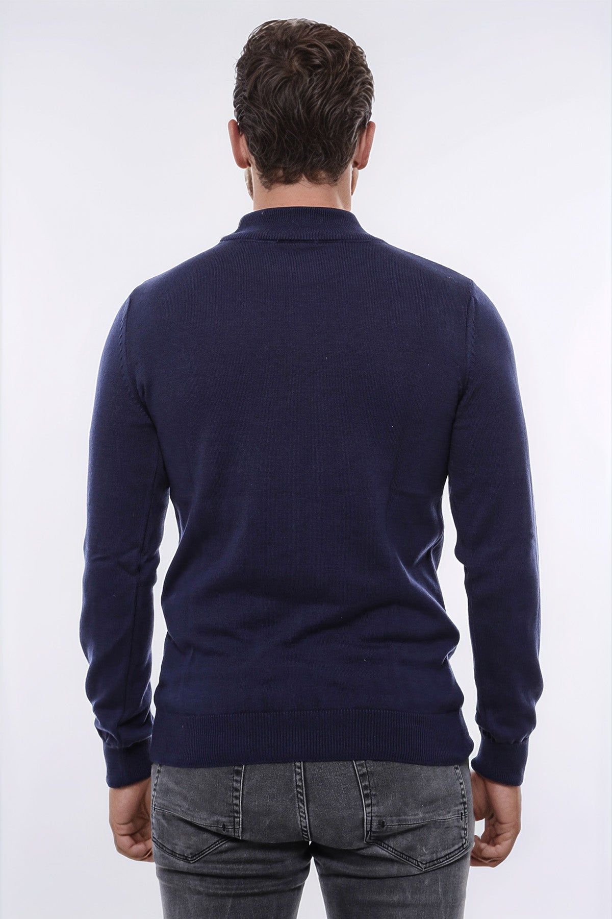 Half Turtleneck Knitwear Navy Blue Men Sweater - Wessi