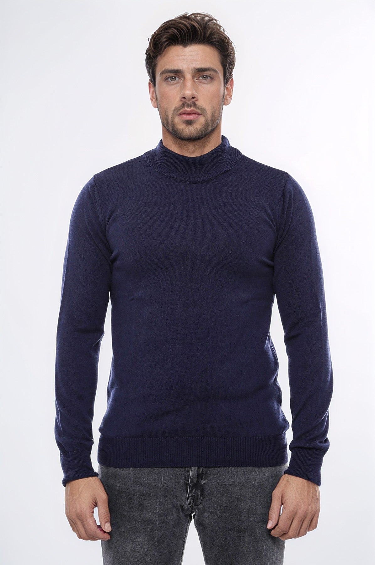 Half Turtleneck Knitwear Navy Blue Men Sweater - Wessi