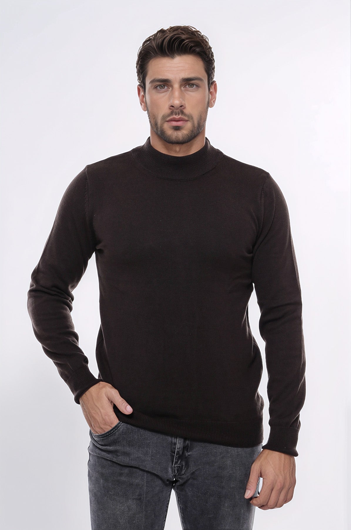 Half Turtleneck Brown Knitwear Sweater - Wessi