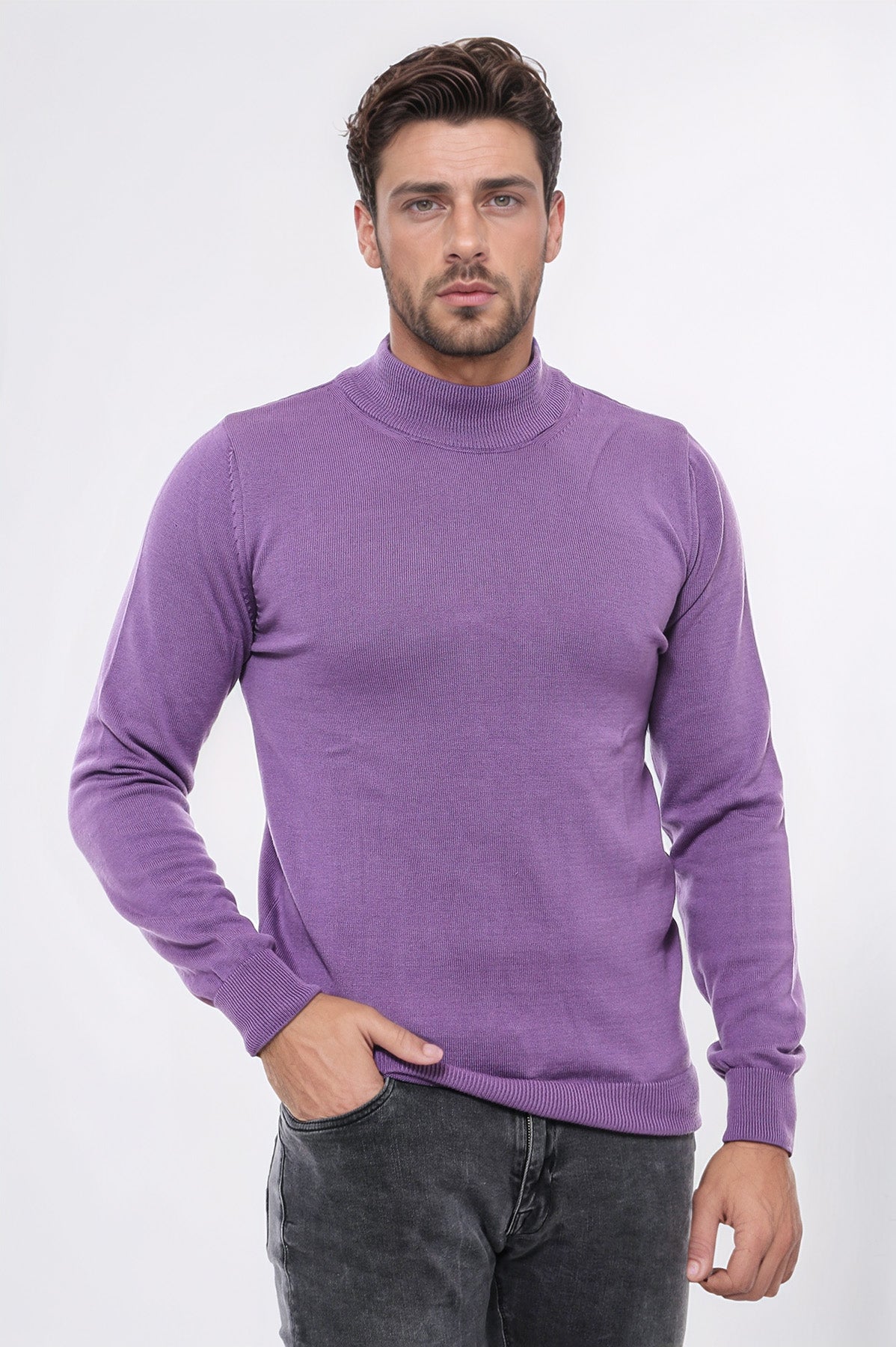 Half Turtleneck Purple Knitwear Sweater - Wessi