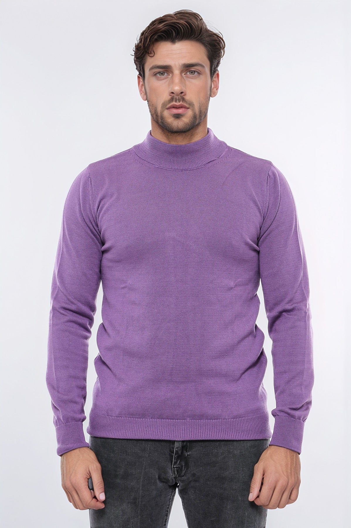 Half Turtleneck Purple Knitwear Sweater - Wessi