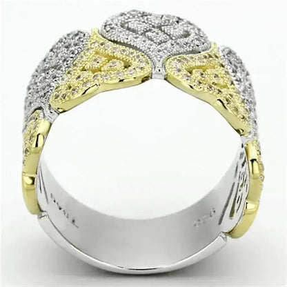 TS126 Gold &amp; Rhodium Sterling Silver Ring – AAA Champagne CZ