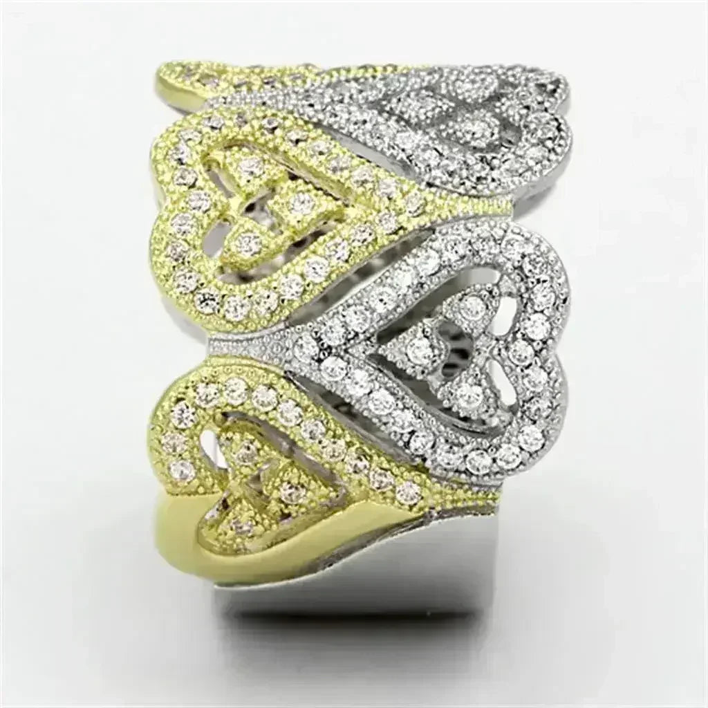 TS126 Gold &amp; Rhodium Sterling Silver Ring – AAA Champagne CZ