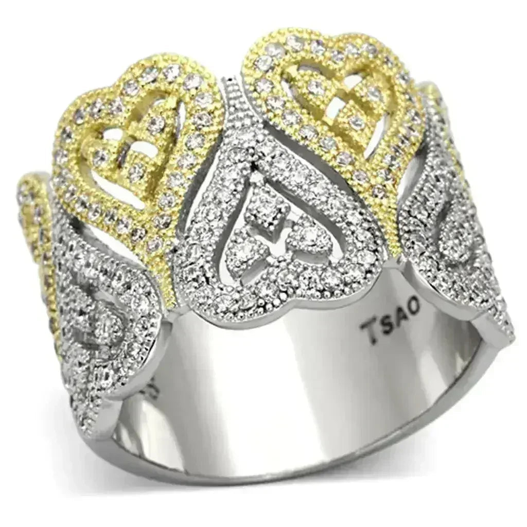 TS126 Gold &amp; Rhodium Sterling Silver Ring – AAA Champagne CZ
