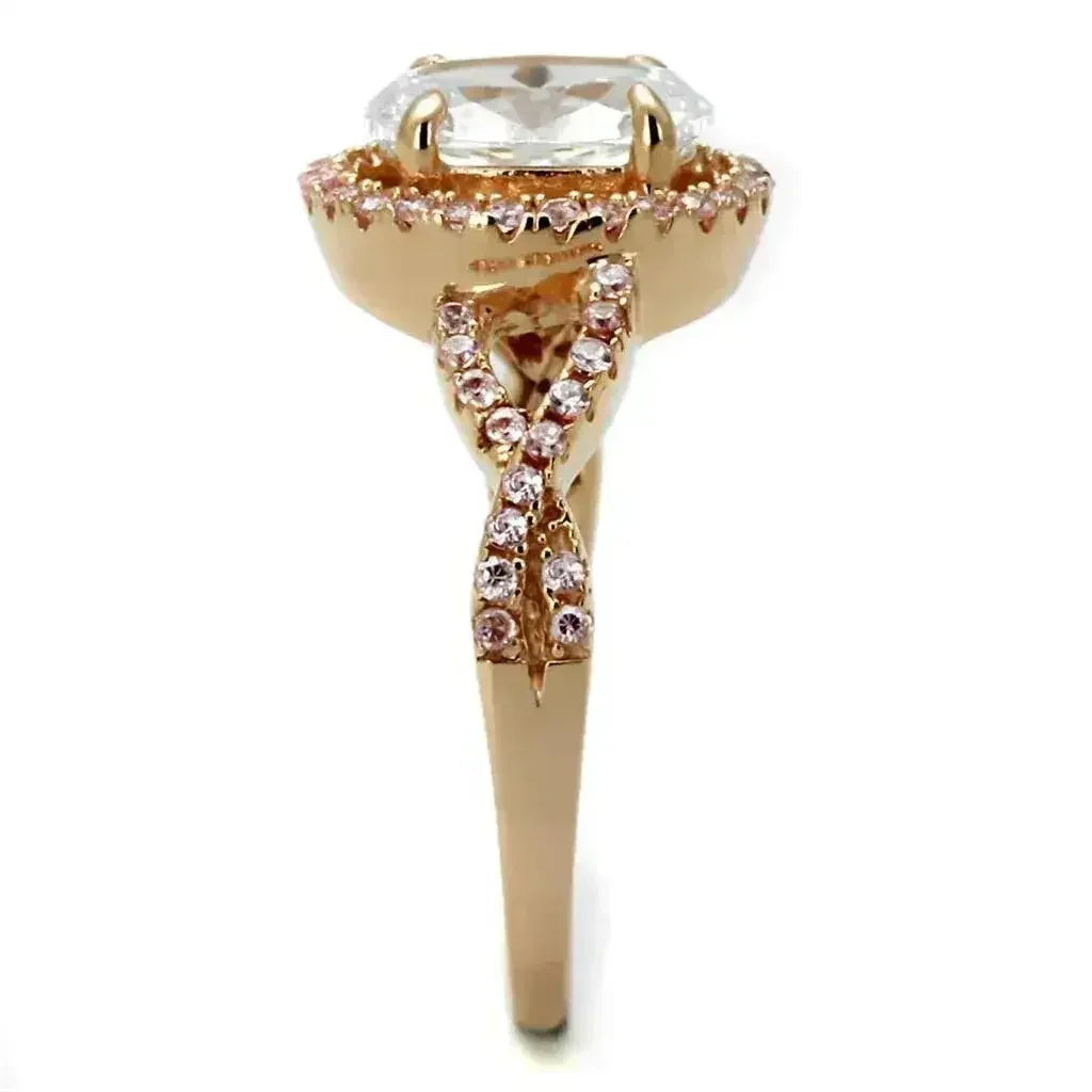 TS489 Rose Gold Sterling Silver Ring – AAA Clear CZ Solitaire