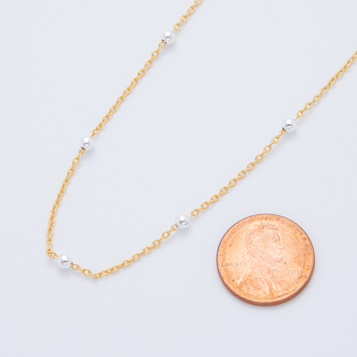 16K Gold Filled 3mm Shell Pearl Gemstone Satellite Unfinished Chain by Yard | Roll-01686