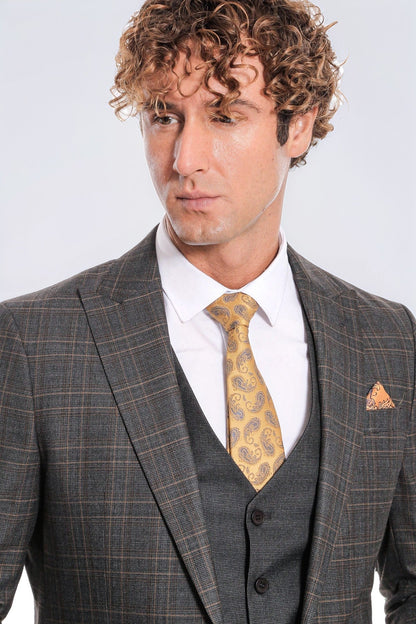 Checked Slim Fit Anthracite Men Suit - Wessi