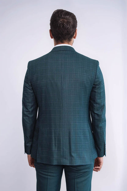 Checked Slim Fit Green Men Suit - Wessi