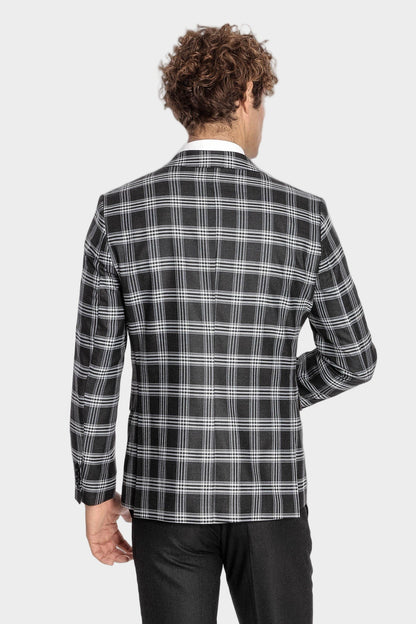 Slim Fit Patterned Checked Black Men Suit - Wessi
