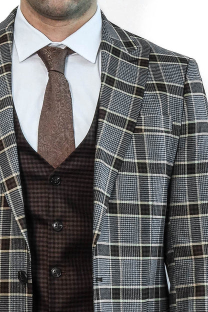 Patterned Checked Slim Fit Anthracite Men Suit - Wessi