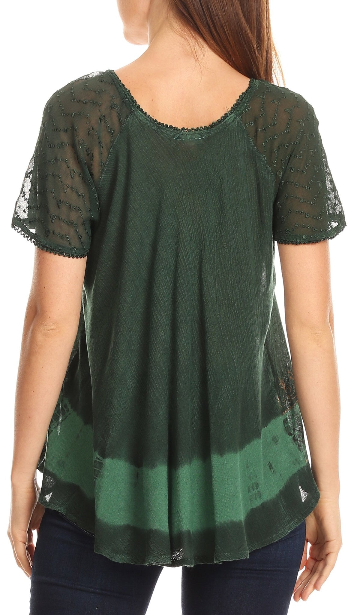 Sakkas Diane Short Sleeve Slim Top Blouse with Sequin Embroidery &amp; Golden Print