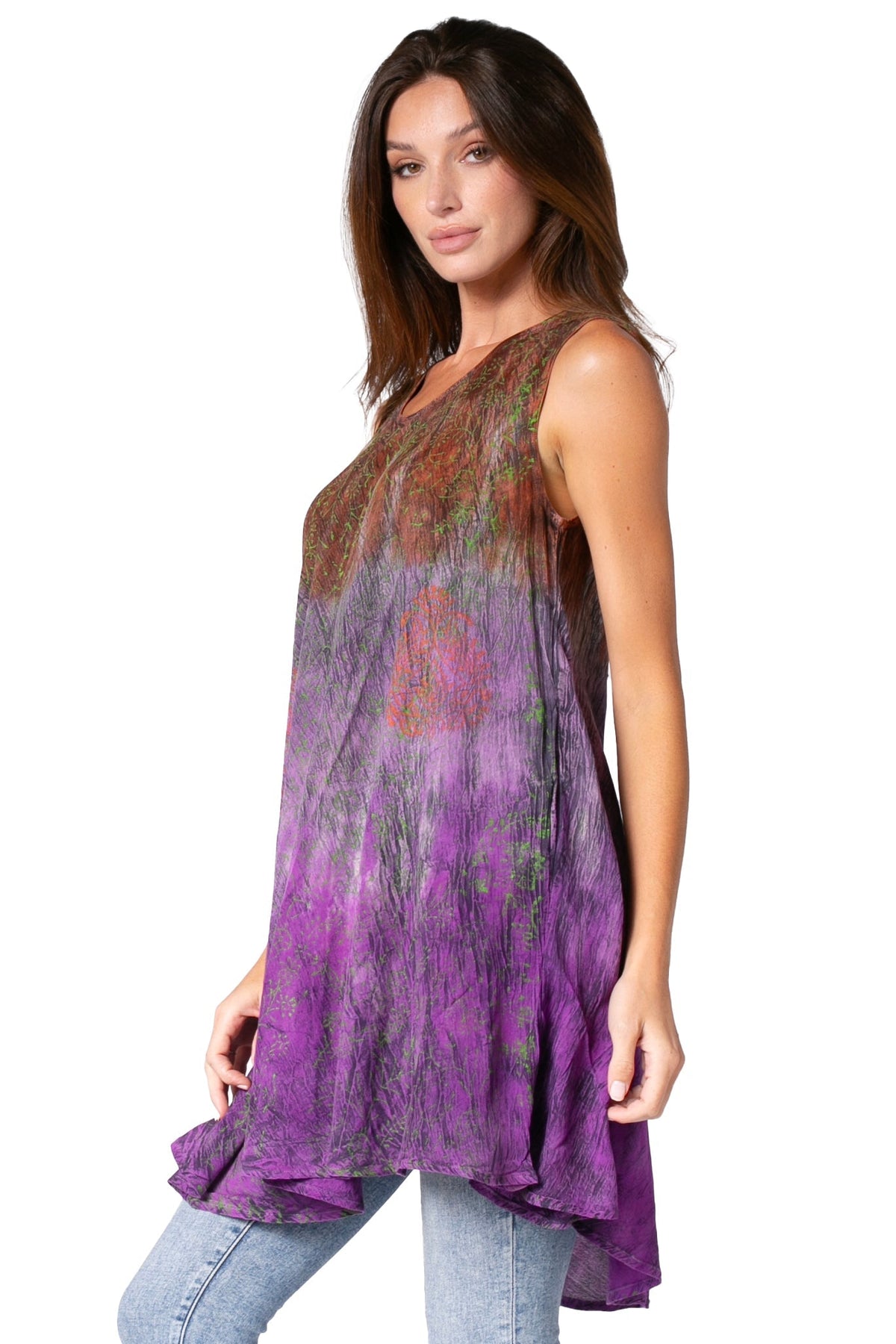 Sakkas Isabela Womens Everyday Summer Sleeveless Tank Top Tie-dye &amp; Block Print